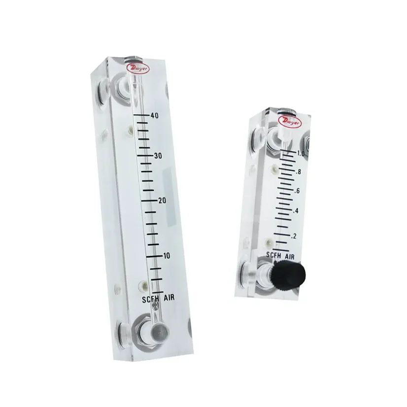 Acrylic Flow Meters for Gases and Liquids - Flow units: SLM, Max. flow: 10, Process connection type: end (1/8" NPT female), Size: 2" (51 mm), Material: Nickel plated brass, Valve type: no valve