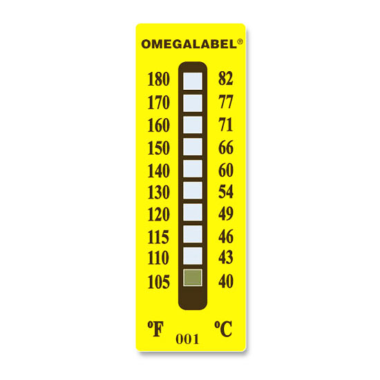 Nevratný teplotní indikátor pro 10 teplot - Maximální teplota: 82°C, Minimální teplota: 40°C, Balení: 30 ks