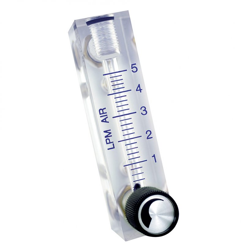 Acrylic Variable Area Flow Meters For Air or Water - Air flow range: 2 to 25 LPM, Water flow range: not applicable, Process connection size: 1/8", Wetted materials: acrylic, Buna, brass, Valve: yes