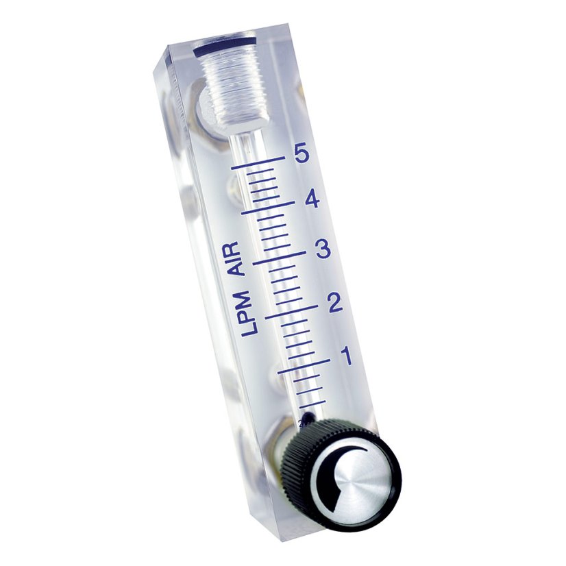Acrylic Variable Area Flow Meters For Air or Water - Air flow range: 100 to 1000 ml/min, Water flow range: not applicable, Process connection size: 1/8", Wetted materials: acrylic, Buna, brass, Valve: yes