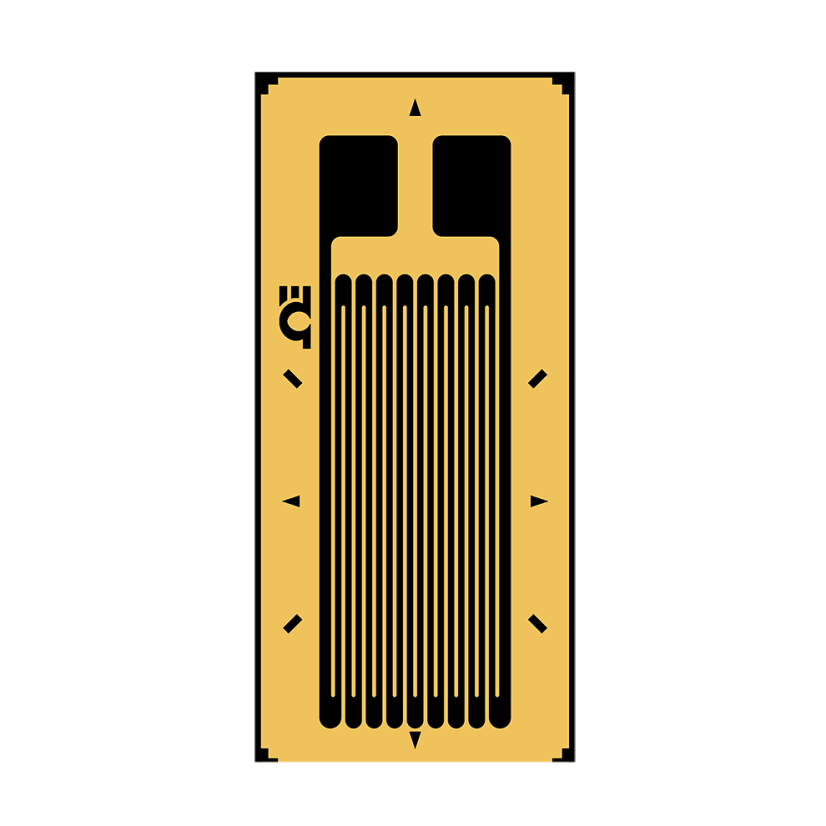 1 osý lineární tenzometr (balení 10 ks) - Typ ukončení: pájecí plošky, Odpor: 120 Ω, Délka mřížky: 1,5 mm, Šířka mřížky: 1,2 mm, Kompenzace: ST (ocel)