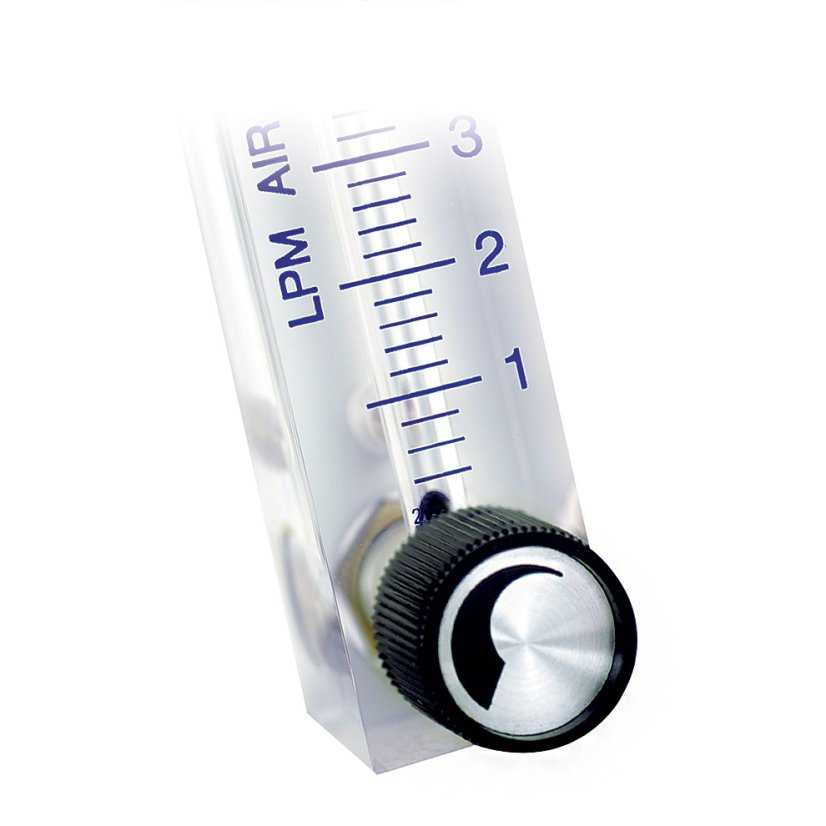 Akrylátový rotametr pro vzduch nebo vodu - Rozsah průtoku vzduchu: 0,04 až 0,5 LPM, Rozsah průtoku vody: nelze, Rozměr procesního připojení: 1/8", Materiál smáčených částí: akrylát, Buna, mosaz, Ventil: ne
