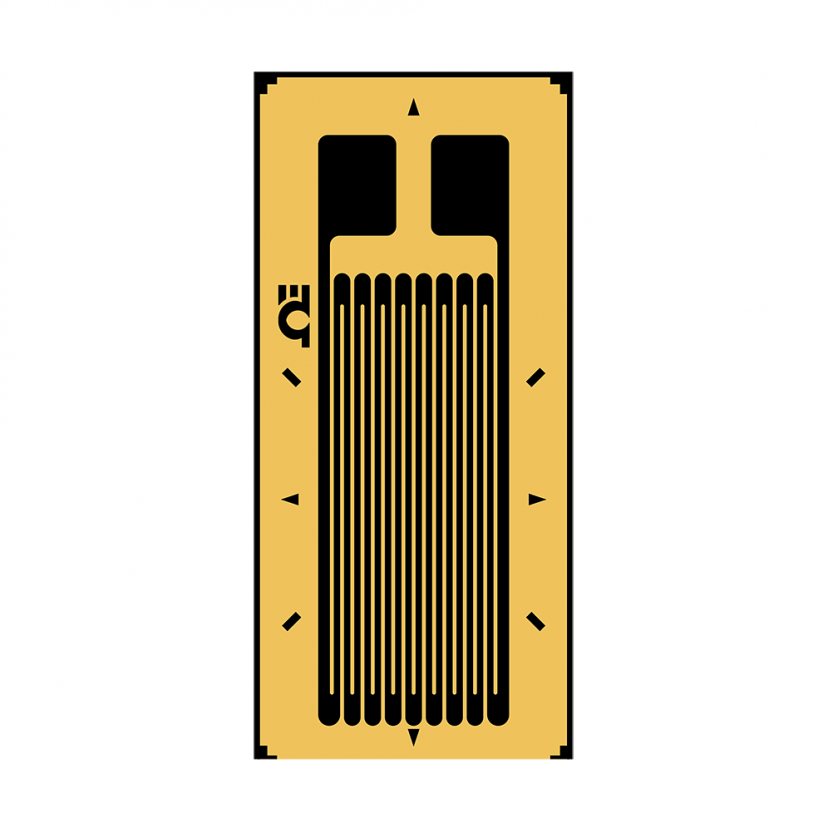 1 osý lineární tenzometr (balení 10 ks) - Typ ukončení: pájecí plošky, Odpor: 350 Ω, Délka mřížky: 2 mm, Šířka mřížky: 2,5 mm, Kompenzace: AL (hliník)