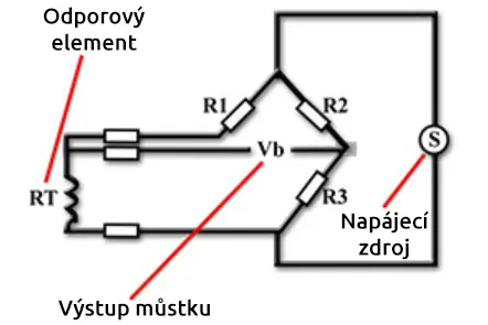 3 vodičové zapojení Pt100